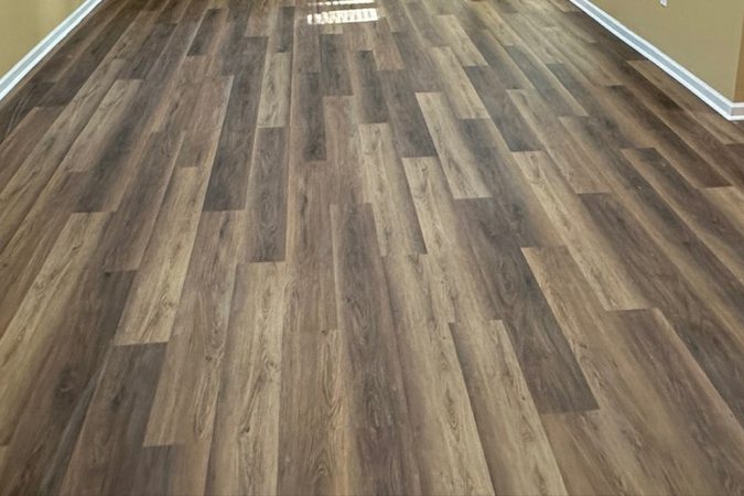 Wide-plank luxury vinyl flooring installed in a Columbus living room