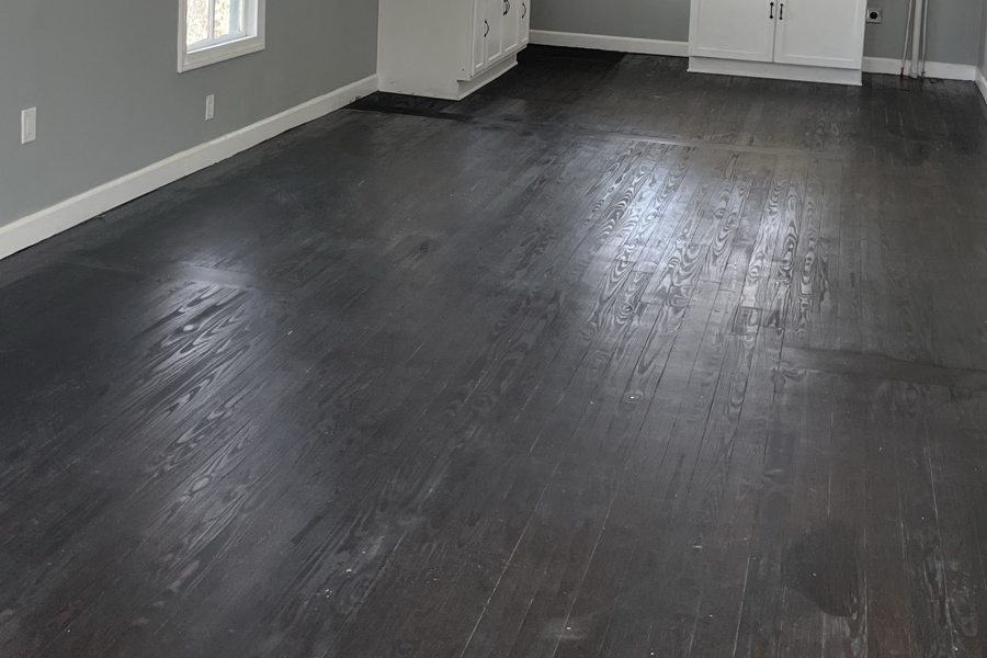 Grey wood-look vinyl plank in a renovated Columbus kitchen