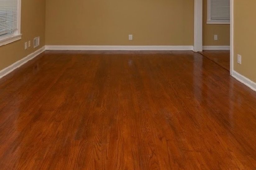 Refinished red oak hardwood floor in a Columbus home